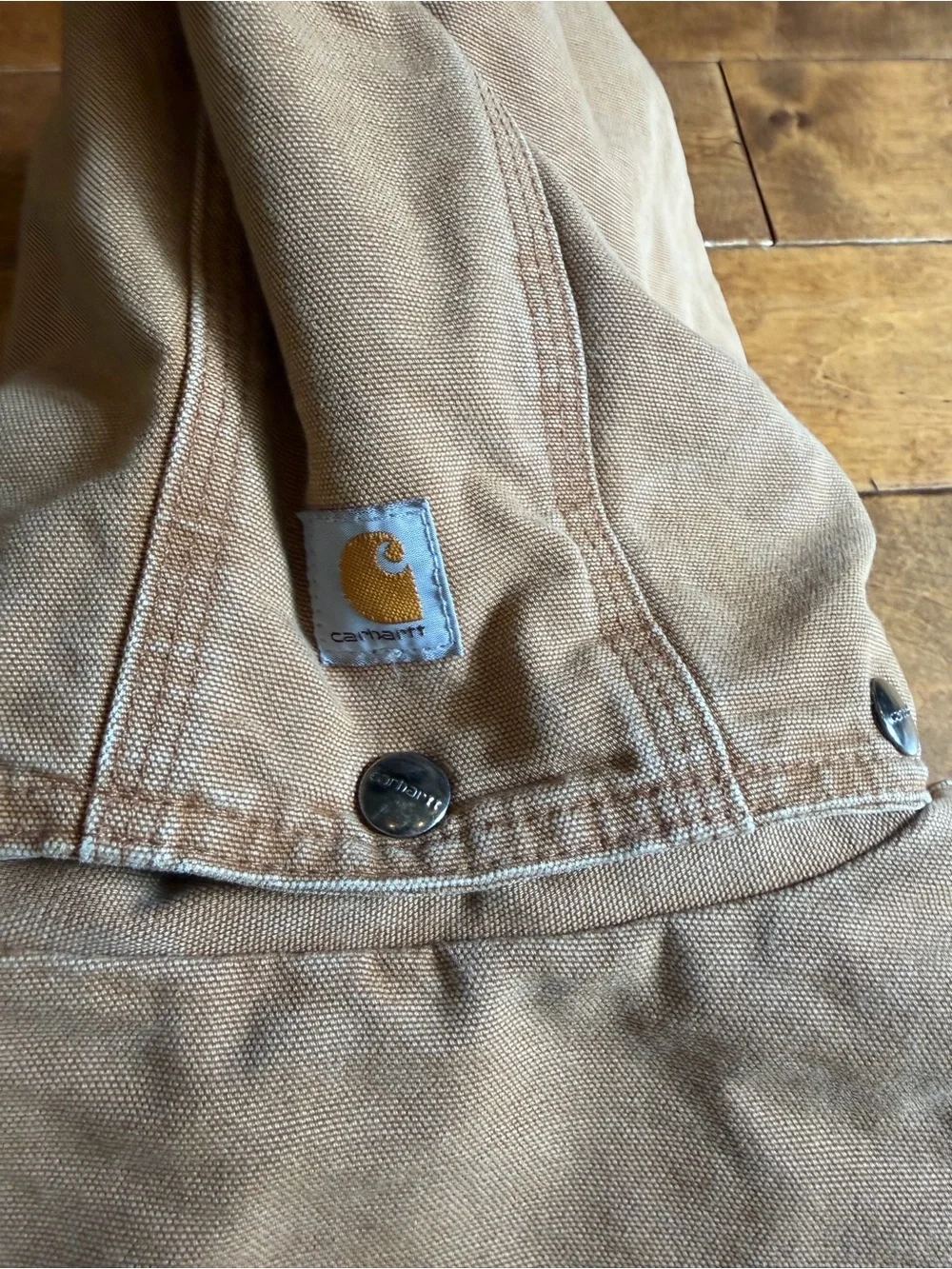 Youth Vintage Carhartt Tan Hooded Zip-Front Duck Jacket Hood Large 12/14